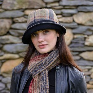 New Plaid Fold Brim Wool Bucket Hat Brown Black Red Blue Green Made in Ireland